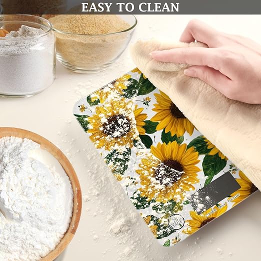 Food Scale Kitchen Scale for Baking Cooking Digital Food Weighing Measuring Scale Small Waterproof Electric Food Scale Sunflowers and Green Dragonflies