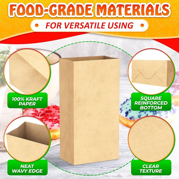 Set of 100 Small Brown Paper Bags - Sturdy Brown Lunch Bags for Snacks, Nuts, Popcorn, Cookies, Candies, Party Favors & Gifts - Durable with Convenient Size (7х3.54х2.16) for Home and Small Business