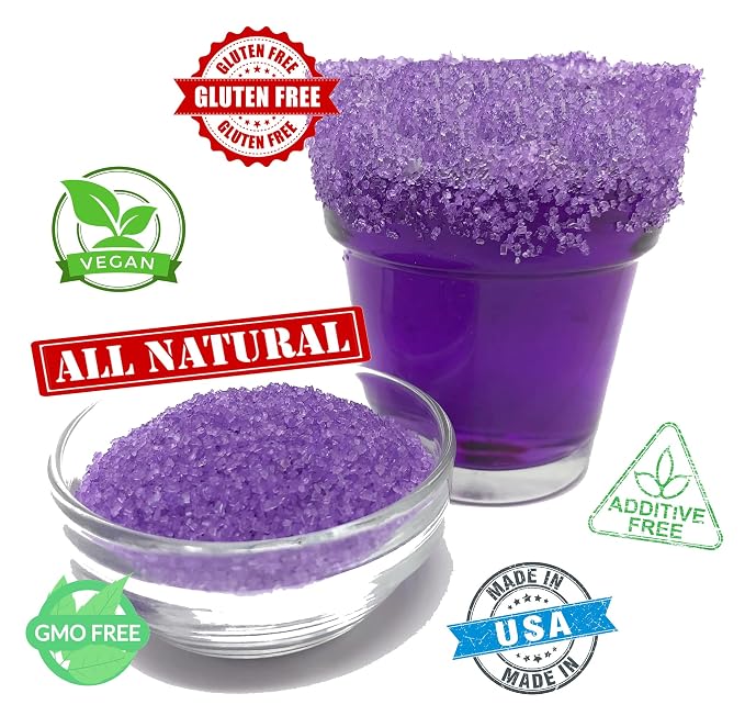 Snowy River Purple Cocktail Sugar - Kosher Certified Naturally Colored Purple Cocktail Rimmer (2oz Bottle, Medium Crystal)