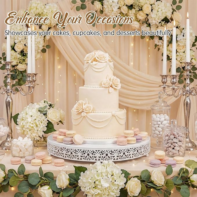 Wenqik 20 Inch White Cake Stand Set Metal Round Cupcake Dessert Stand with Cake Cutting, Spatula Wedding Cupcake Pastry Display Candy Holder Display for Wedding Party Birthday Baby Shower(Classic)