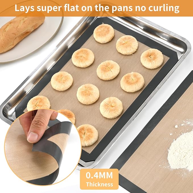 Luckyiren 2-Pack Silicone Baking Mats – Non-Stick Reusable BPA-Free Oven Liners, 100% Food-Grade Silicone, Fit Half Sheet Pans (16.54" x 11.62") for Cookies, Pastry & More, Coffee with Deep Blue Edge