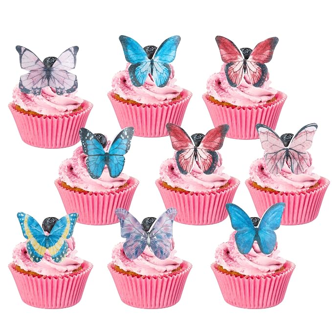 Gyufise 40Pcs Edible Butterfly Cake Decorations - Wafer Paper Butterflies & Cupcake Toppers - Dark
