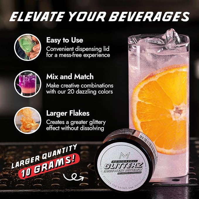 MONÉGASQUE Iridescent Edible Glitter for Drinks 10g – Edible Glitter for Cakes & Cocktails - 4th of July Drink Shimmer Powder - Food Decorating Sprinkles, Cake Decorations, & Cupcake Decorations Spray