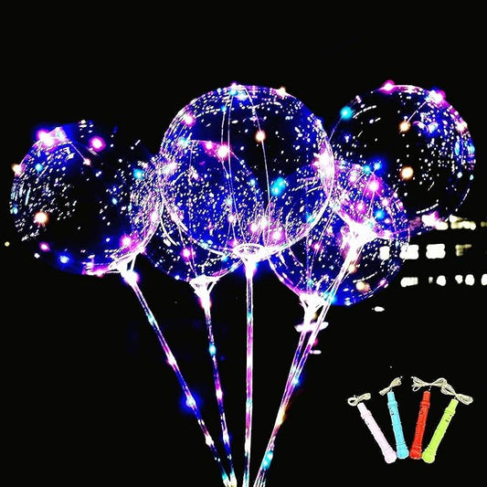 LED Light Up Bobo Balloons with Sticks,10 Packs Flashing Handles,20 Inches Bubble Bobo Balloons,70 cm Sticks,Christmas Birthday Party Decoration