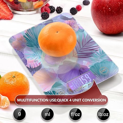 Food Scale Kitchen Scale for Baking Cooking Digital Food Weighing Measuring Scale Small Waterproof Electric Food Scale Shells Leaves Blue Green