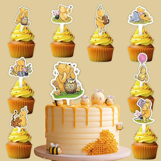 Woodamore Pooh Cupcake Toppers Birthday Decorations - Pooh Bear Baby Shower Cupcake Toppers, Cup Cake Topper For Pooh Baby Shower Decorations Ideas