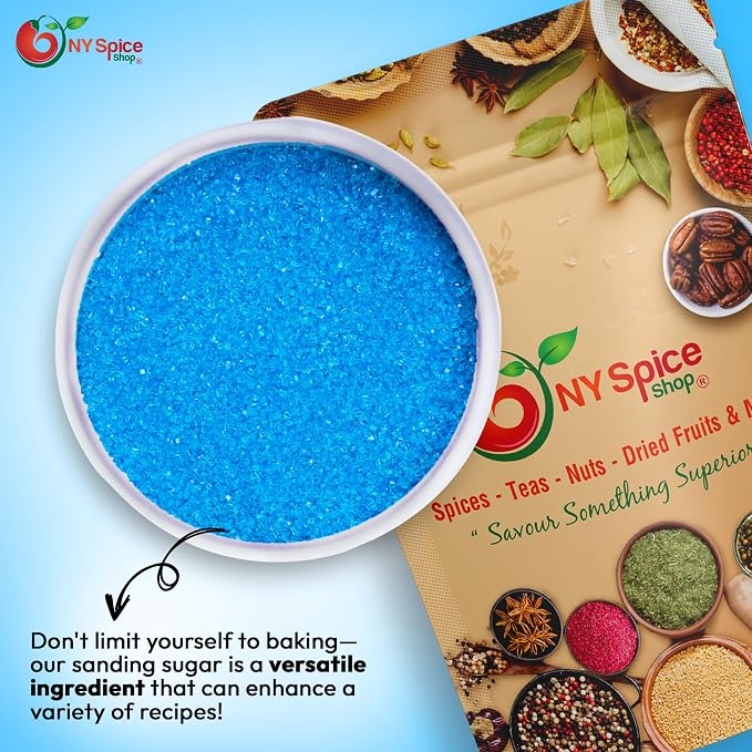NY Spice Shop Light Blue Sanding Sugar - 8 Ounce Sweet Colorful Edible Sprinkles For Candy Dish - Sugar Sprinkles For Cake Decorating Cookies Basket & Dishes