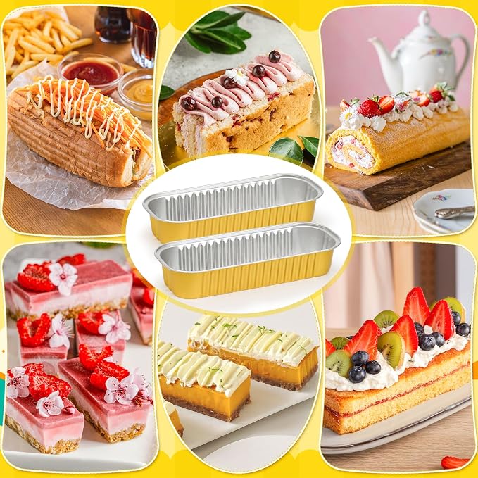 selizo 60 Pack 6.8oz Mini Loaf Baking Cake Pans with Lids, Rectangle Disposable Aluminum Foil Loaf Baking Pans, Small Baking Cake Tins Cup Cake Containers for Individual Cakes (Gold)