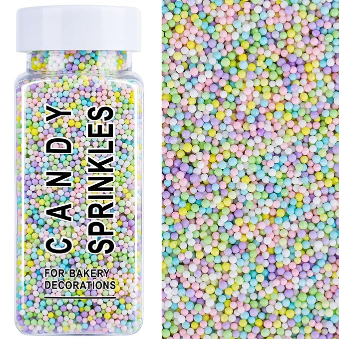 Pastel Nonpareils Sprinkles, 2mm Easter Sprinkles for Cake Decorating, 4.6oz Mini Edible Pearls for Baking, Cupcake, Cookie, Ice Cream Toppings, Spring Baby Shower Birthday Party Supplies
