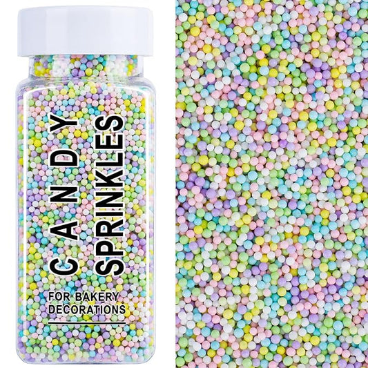 Pastel Nonpareils Sprinkles, 2mm Easter Sprinkles for Cake Decorating, 4.6oz Mini Edible Pearls for Baking, Cupcake, Cookie, Ice Cream Toppings, Spring Baby Shower Birthday Party Supplies