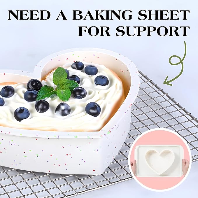 10 Inch Heart Shaped Silicone Cake Pans Set of 3, Large Nonstick Heart Baking Molds for Oven/Air Fryer, Food Grade Easy Release Heart Pan（Cream）