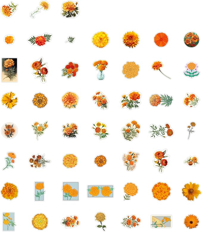 BulbaCraft Marigold Stickers | Water Bottle & Laptop, Floral Party Supplies & Decorations, Waterproof Vinyl Decals, Gifts for Women & Men