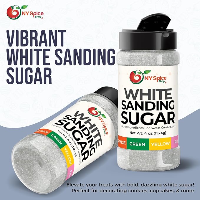 NY Spice Shop White Sanding Sugar - 4 Ounce Sweet Colorful Edible Sprinkles For Candy Dish - Sugar Sprinkles For Cake Decorating Basket & Dishes