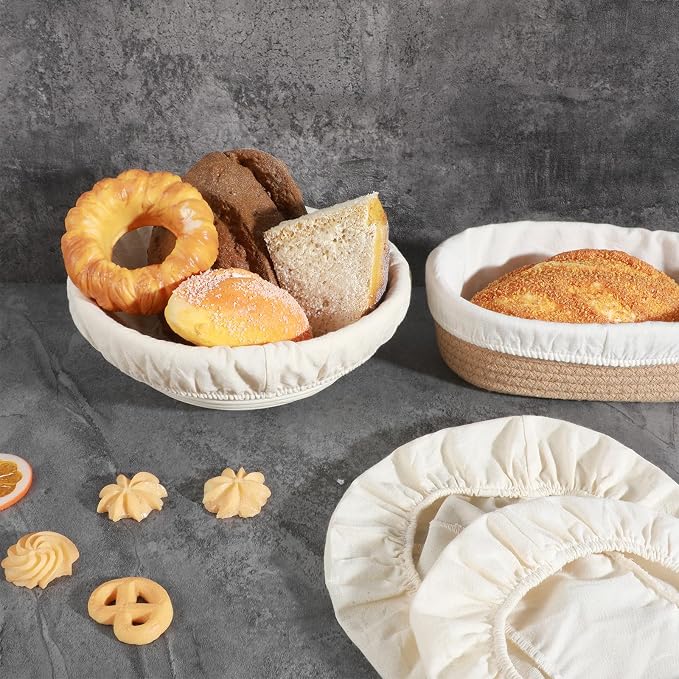 4 Pcs Bread Proofing Basket Cloth Liner, Round Banneton Basket Liner for Sourdough Bread, Natural Rattan Proofing Basket with Cloth Cover for Home Baking