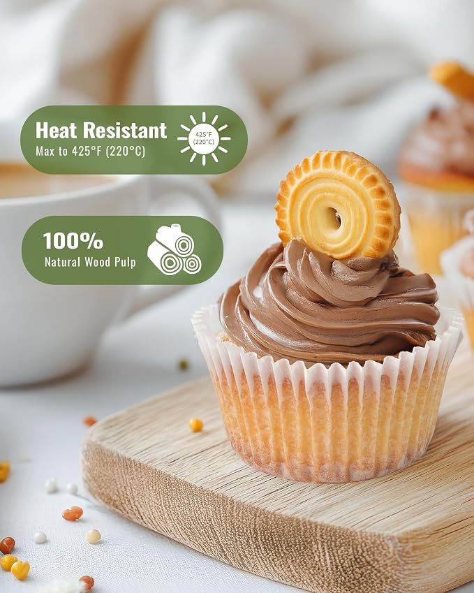 Bake Choice 200pcs Standard White Cupcake Liners for Baking, Upgraded Natural Muffin Liners, Balance Non-Stick & Non-Slip, Greaseproof Parchment Paper, Cupcake Wrapper for Party, Wedding, Christmas