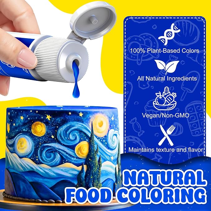 Natural Food Coloring - 10 Plant-Based Liquid Food Coloring Set, Artificial Dye Free, All Nature Food Dye for Baking, Cake Decorating and Fondant, Organic Food Color for Icing, Frosting - 3.5oz/100ml