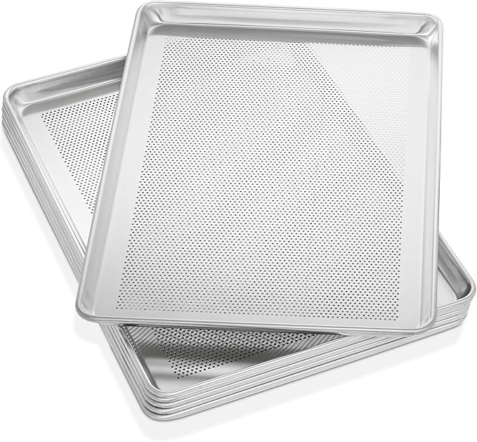 GRIDMANN 18" x 26" Commercial Grade Perforated Aluminum Baking Sheet Pan, Full Size Baking Tray - 6 Pans