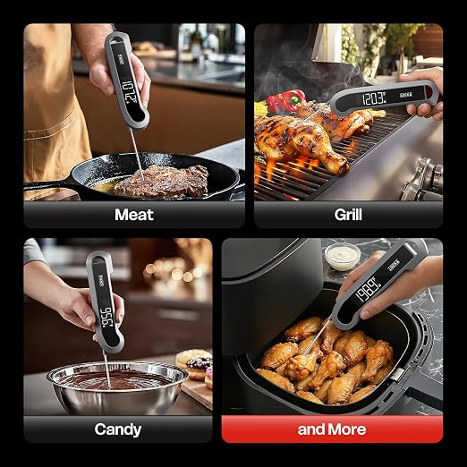 0.3 Sec Instant Read Meat Thermometer Digital for Cooking, ±0.5℉ Precision, Food Thermometer for Grilling, Air Fryer, Smoker, Candy, BBQ Essentials, Gift for Dad Him Men Birthday, Grey