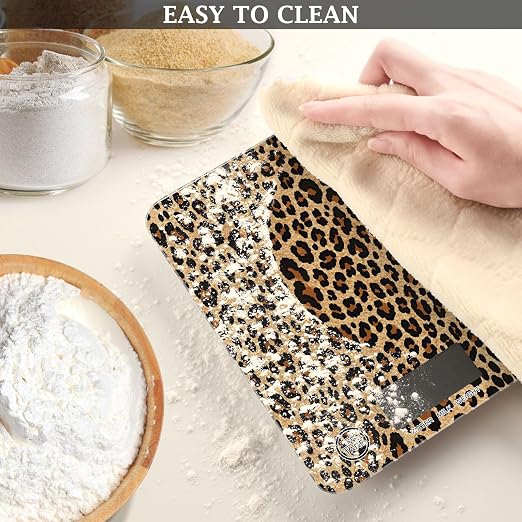 Brown Leopard Print Kitchen Scale Digital Food Scale, Grams and Ounces with LCD Display Small Waterproof Scale for Weight Loss, Coffee Baking Cooking