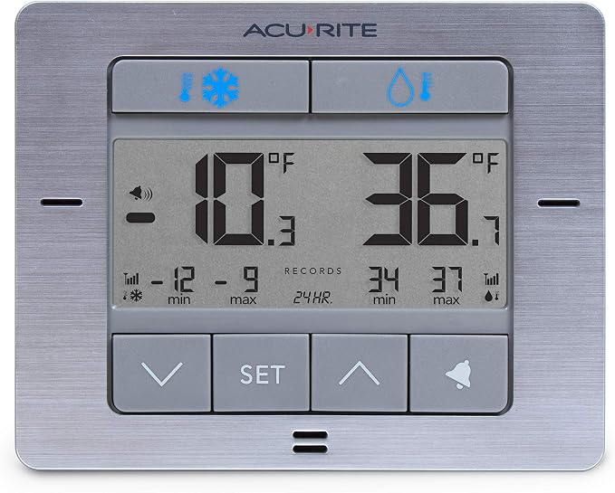 AcuRite Digital Wireless Fridge and Freezer Thermometer with Alarm, Max/Min Temperature for Home and Restaurants (00515M) 4.25" x 3.75"