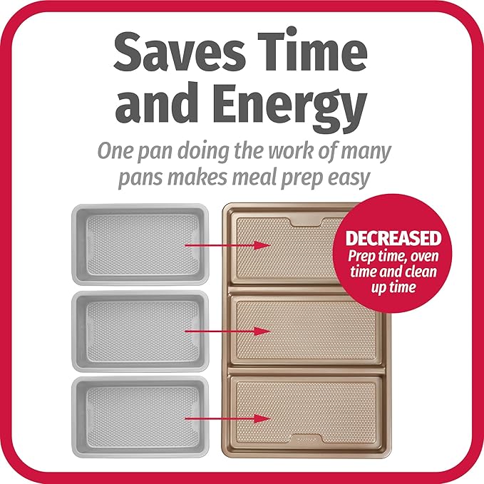 GoodCook 11 x 17-Inch Non-Stick Divided Sheet Pan – 3-in-1 Textured Cooking Pan, Baking Dish, Scratch-Resistant Carbon Steel Oven Pan for Meal Prepping & Dinners