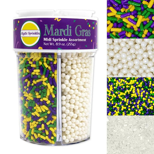 Mystic Sprinkles 4 Cell Sprinkle Assortments (Mardi Gras, Midi)