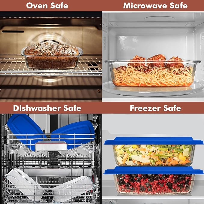 Razab LARGE 7.6 Cups/1800 ML/1.9 Qt Glass Loaf Pan with Lids - Meatloaf Pan BPA free Airtight Lids Grip Handle Easy Carry, Microwave and Oven Safe - Loaf Pans For Baking Bread, Cakes, Glass Loaf Pan
