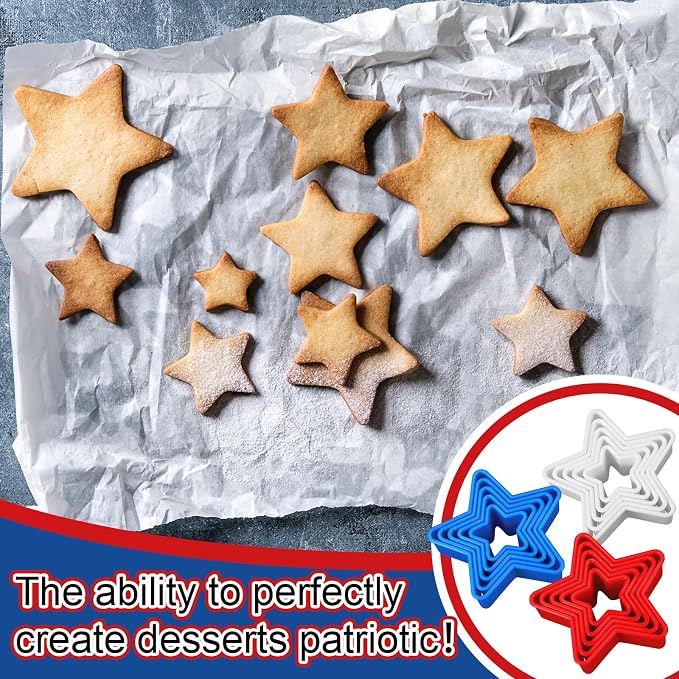 Domensi 3 Sets Plastic Star Cookie Cutter, Red, Blue and White, 4th of July Star Shapes Cookie Cutters Molds for Baking, Biscuit