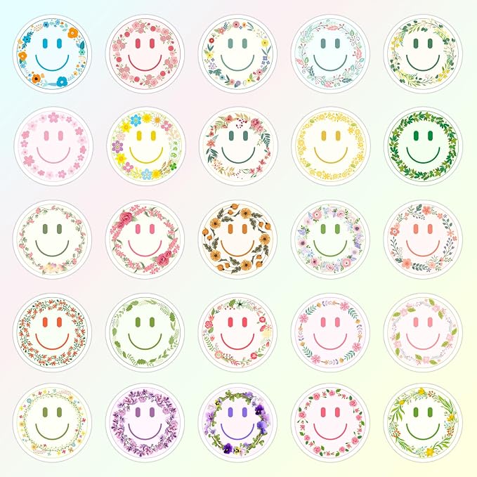 50PCS Smile Flower Stickers | Cute Water Bottle Stickers for Kids, for Teaching Rewards, Notebooks, Stationery, Luggage, Cartoon PVC Smile Face Stickers