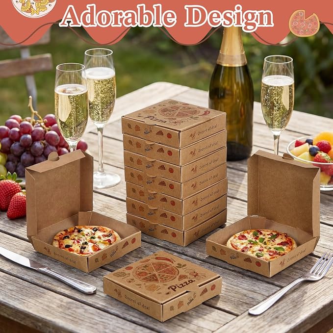 50 Pcs Mini Pizza Box 3.5 x 3.5 x 0.8 Inch Kraft Small Pizza Boxes Cookie Mini Pies Party Favors for Guests Celebrations Party Favors Weddings
