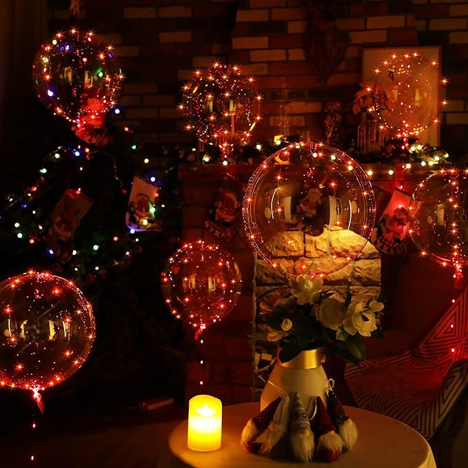 Weewooday Lighted up Balloons, 7 Packs 20 Inch Valentines Bobo Balloons with 10ft LED String Lights for Valentines Day Wedding Christmas Birthday Decoration(Red)