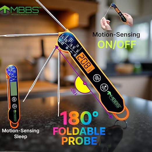Instant Read Meat Thermometer for Cooking | Waterproof IP67 & Ultra Fast | Digital Food Thermometer for Grill, Kitchen, BBQ Smoker,(∘C/∘F Switchable)