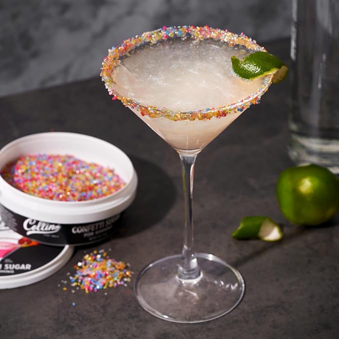 Collins Confetti Sugar, All-Natural Cocktail Rimming Sugar Made with Plant-Based Colors, Non-GMO Drink Garnish for Cocktails and Mocktails, Add Festive Flair to Your Drink Presentation, 4 oz