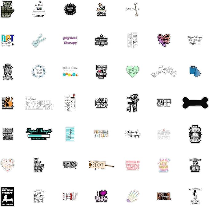BulbaCraft Physical Therapy Stickers for Water Bottle and Laptop - Physical Therapy Party Supplies & Decorations, Waterproof Vinyl Decals, Medical and Rehab Stickers, Gifts for Women & Men
