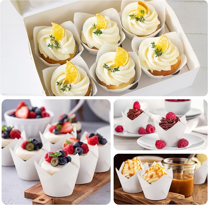 Ruisita 150 Pcs Mini Cupcake Liners Muffin Liners Baking Cups | Tulip Cupcake Liner for Baking Wedding, Birthday, Baby Shower Parties, White