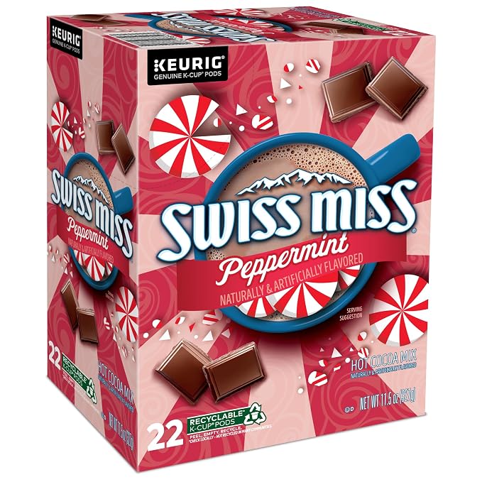 Swiss Miss Peppermint Hot Cocoa, Single-Serve Keurig K-Cup Pods, Hot Chocolate, 88 Count (4 Packs of 22)