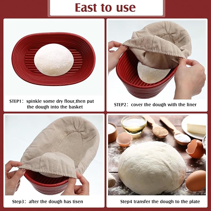 Hushee 3 Pack Bread Proofing Basket Set 10 Inch Oval Sourdough Proofing Basket with Cloth Liners Sourdough Bread Baking Supplies for Professional & Home Bakers with Plastic Dough Scraper