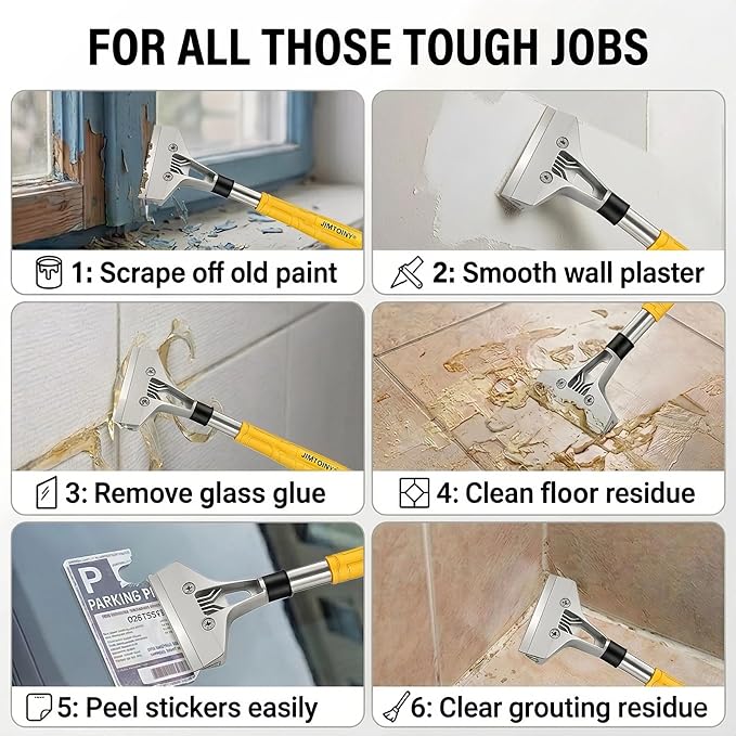 Razor Blade Scraper 4-Inch Floor Scraper Built-in Screwdriver | 21 Blades + Gloves Included, Hollow Handle Extends Reach, Non-slip PVC Grip, Ideal for Glass Stove Floor Paint Removal