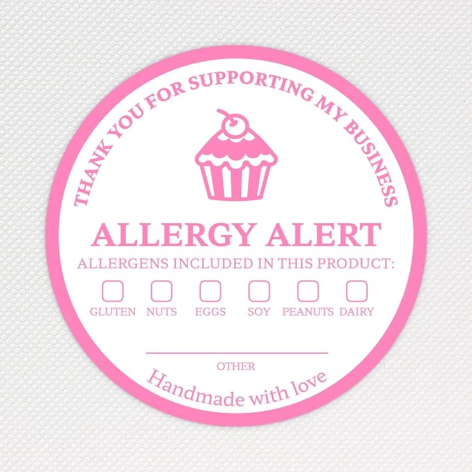 2" Round 500pcs Square Food Allergy Stickers Waterproof for Party, Restaurants, Allergen Warning Stickers for Food, Kitchen
