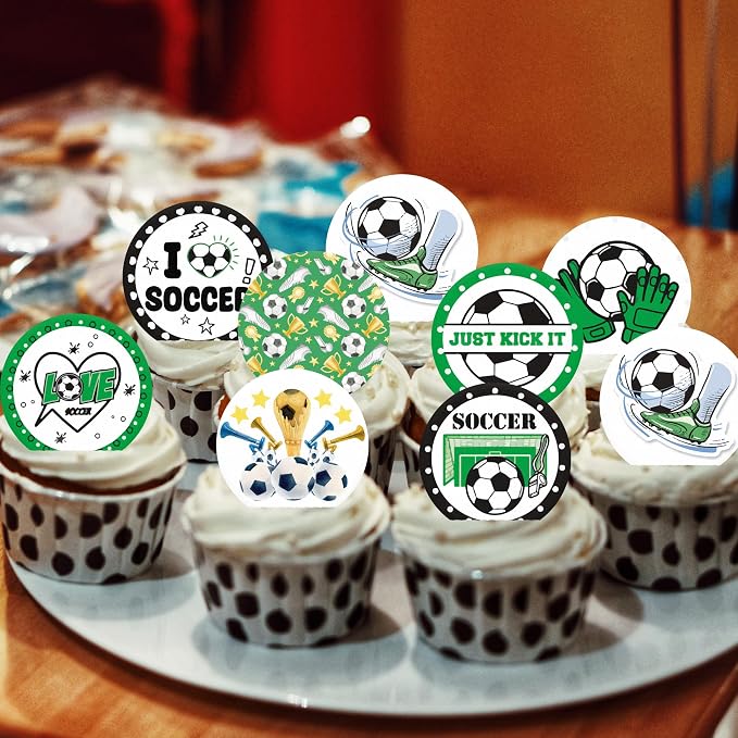 36pcs Edible Soccer Cupcake Toppers Edible Soccer Cake Decorations for Sports Ball Game Theme Baby Shower Birthday Party Cake Decorations Supplies