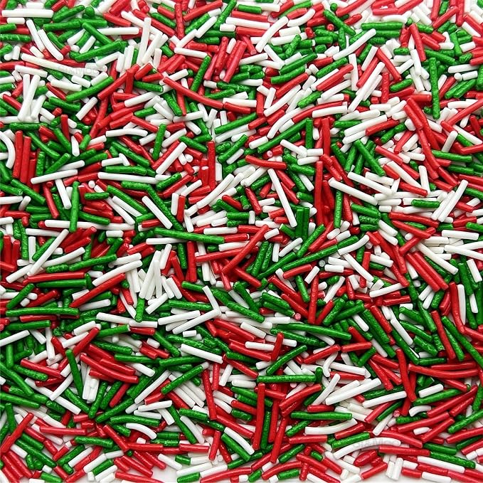 SE Si&Moos Red Green and White Jimmy Sprinkles for Cake Decorating Christmas Cookie Decorations Christmas Jimmy Sprinkles Edible Crunchy Jimmies for Topping Cupcakes, Cookies, Cakes, Cakes Pops 2.75 OZ