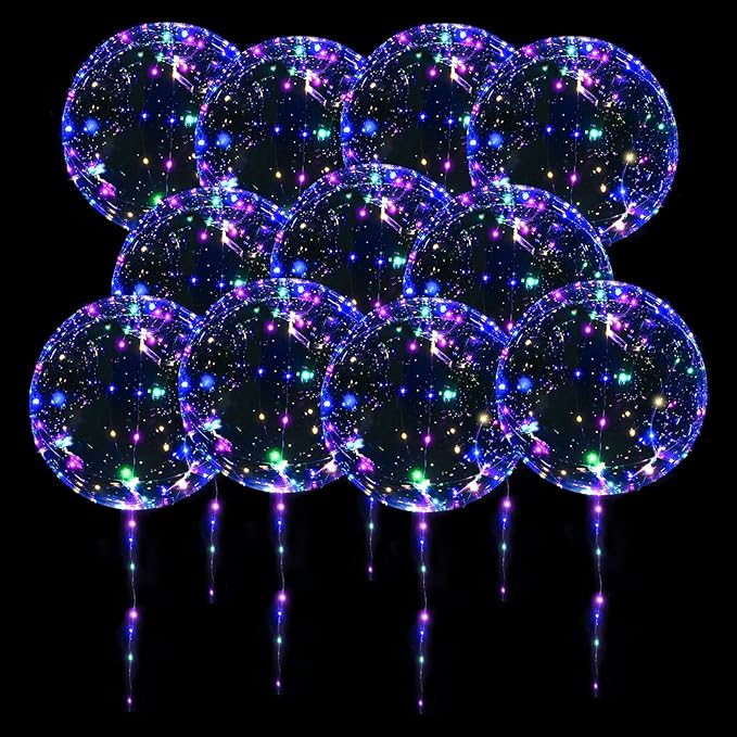 20 Pack Led Balloons Light Up with Colorful Led Lights | 24 Pcs with 20 Inch Transparent Balloons and 20 Led Lights | Perfect Supply for Glow Stick Party, Birthday Party, Wedding