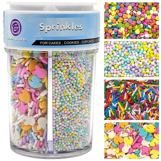 Easter Sprinkles for Cake Decorating, 8Oz Rainbow Jimmies Pearl Bunny Confetti Pastel Sprinkles for Cookie Baking Ice Cream Cupcake Decorations