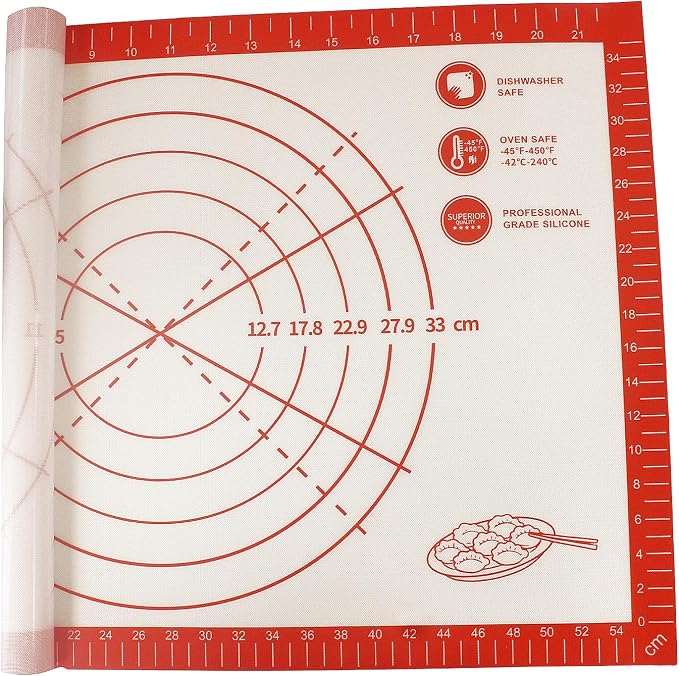 2PCS Non-slip Silicone Pastry Mat and Bread Sling with Measurements Non-Stick & Easy Clean Reusable for Silicone Baking Mat, Counter, Dough Rolling, Oven Liner, Bread Baking Supplies (Red)