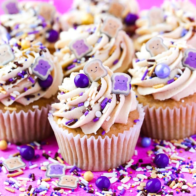 Sprinkle Pop PB&J Sprinkle Mix| lavender Purple Gold Cream Chocolate Sprinkles with ~10 Peanut Butter & Grape Jelly Slice Wafer Papers| Sprinkles Made in USA for Decorating Cake Cupcakes Cookies, 2oz