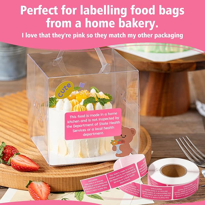 500 Count Cottage Food Law Labels Stickers, 2x1 Inch Made in a Home Kitchen Labels, Pink Cottage Law Labels for Homemade Bakery, Canning, Farmers Market Packaging, Home Kitchen (Pink-500, 2 x 1 Inch)