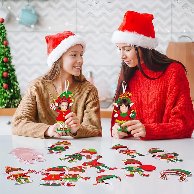 Dianelhall 24 Sets Christmas Elf Craft Kit DIY Elf Picture Frame Crafts Holiday Party Picture Frames with Xmas Dress up Sticker for Winter Christmas Classroom Holiday Party Activities