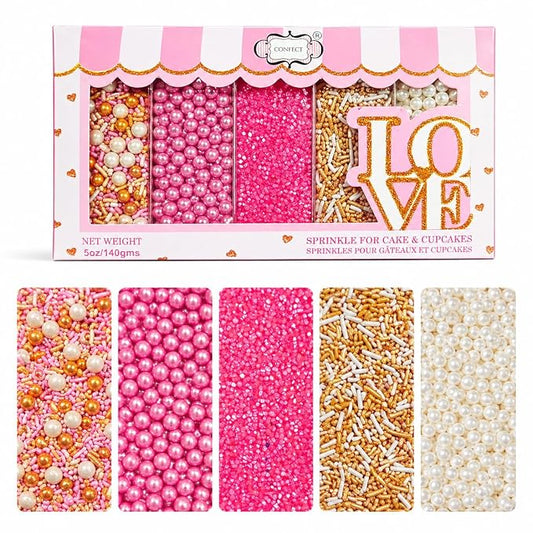 Confect Pretty in Pink Sprinkles Mix – Blush Pink, Silver & White Pearl Dragees, Sky Blue & Pink Jimmies, Sparkling Sugar – Cake Decorating Sprinkles for Cupcakes, Cookies & Party Treats | Vegan, Gluten-Free, Nut-Free, Soy-Free, Dairy-Free, Palm Oil-Fr...
