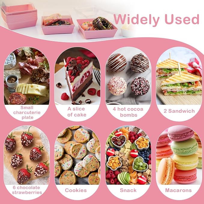 50-Pack Disposable Charcuterie Boxes with Clear Lids - 4 Inch To Go Paper Mini Charcuterie Box for Charcuterie, Fruits & Desserts | Gift-Ready Food Presentation Boxes