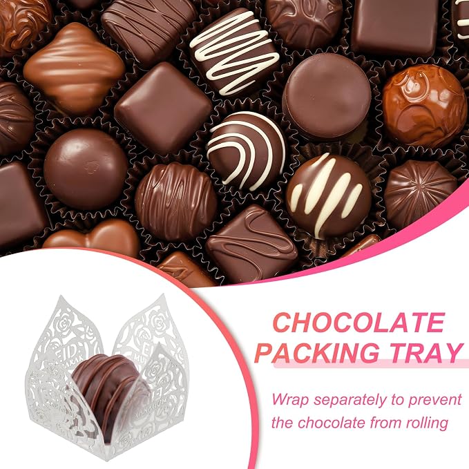 uxcell 25 PCS Truffle Wrappers 0.43x0.43 Inch Square Cupcake Liners Baking Wrappers Hollow Out Paper Dessert Cups for Wedding Birthday White
